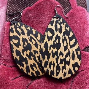 Wooden Leopard Print Earrings